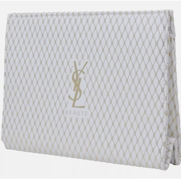 YVES SAINT LAURENT BEAUTE WOMEN POUCH WHITE GOLD MAKE UP COSMETICS BAG CLUTCH - Picture 1 of 4